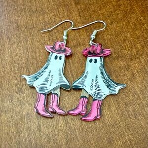 Ghost Cowgirl Earrings with Pink Accents